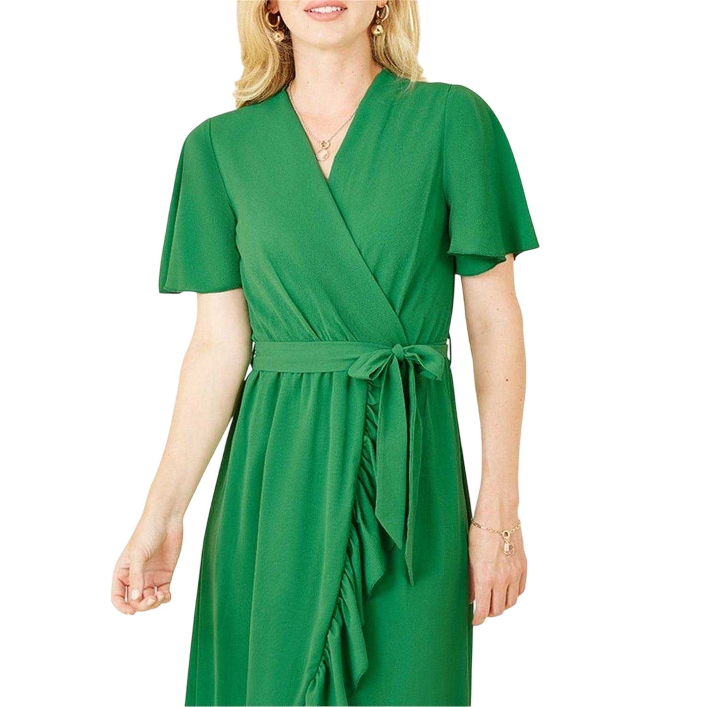 Bright Green - Lifestyle - Mela London Womens-Ladies Flutter Wrap Dress