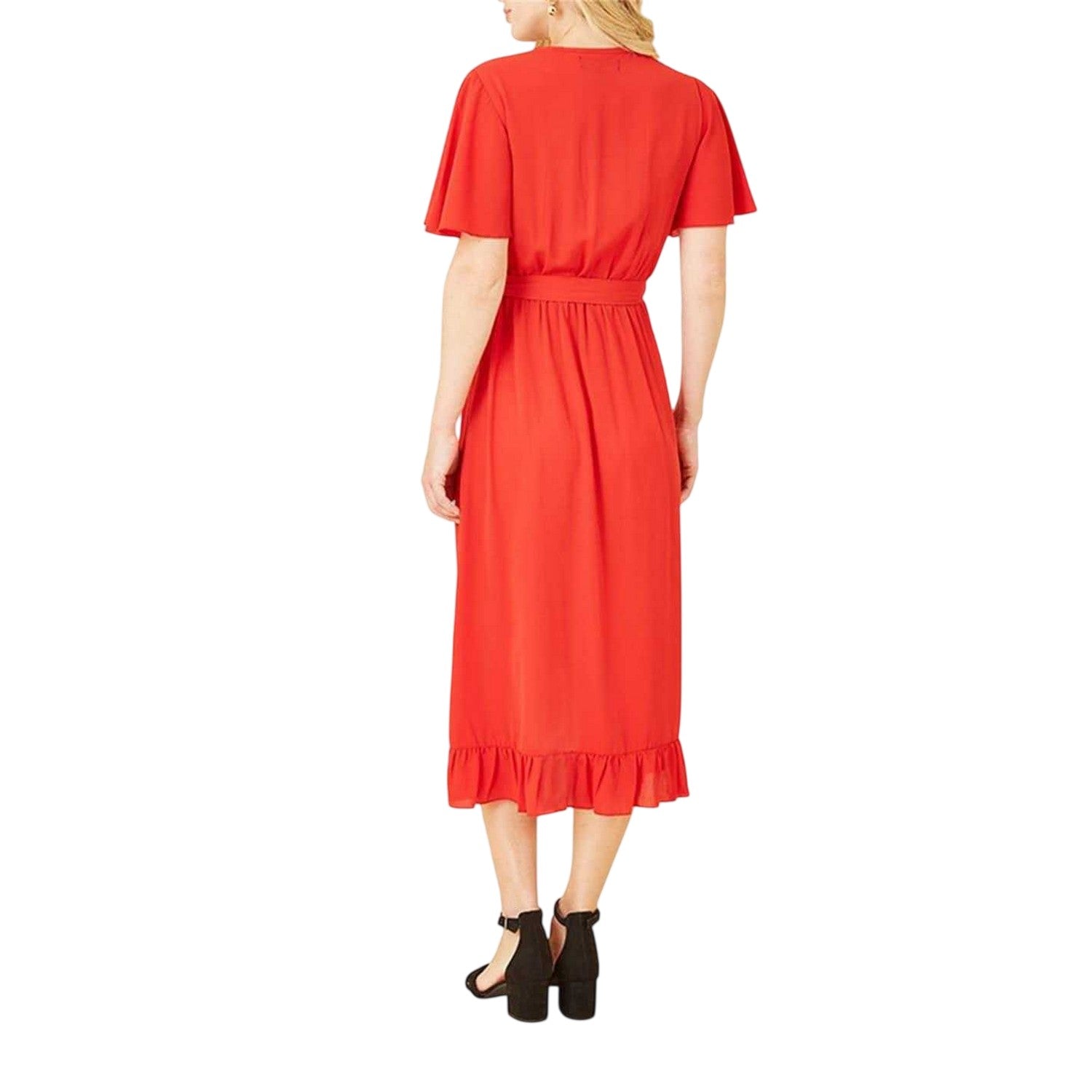 Red - Back - Mela London Womens-Ladies Flutter Wrap Dress