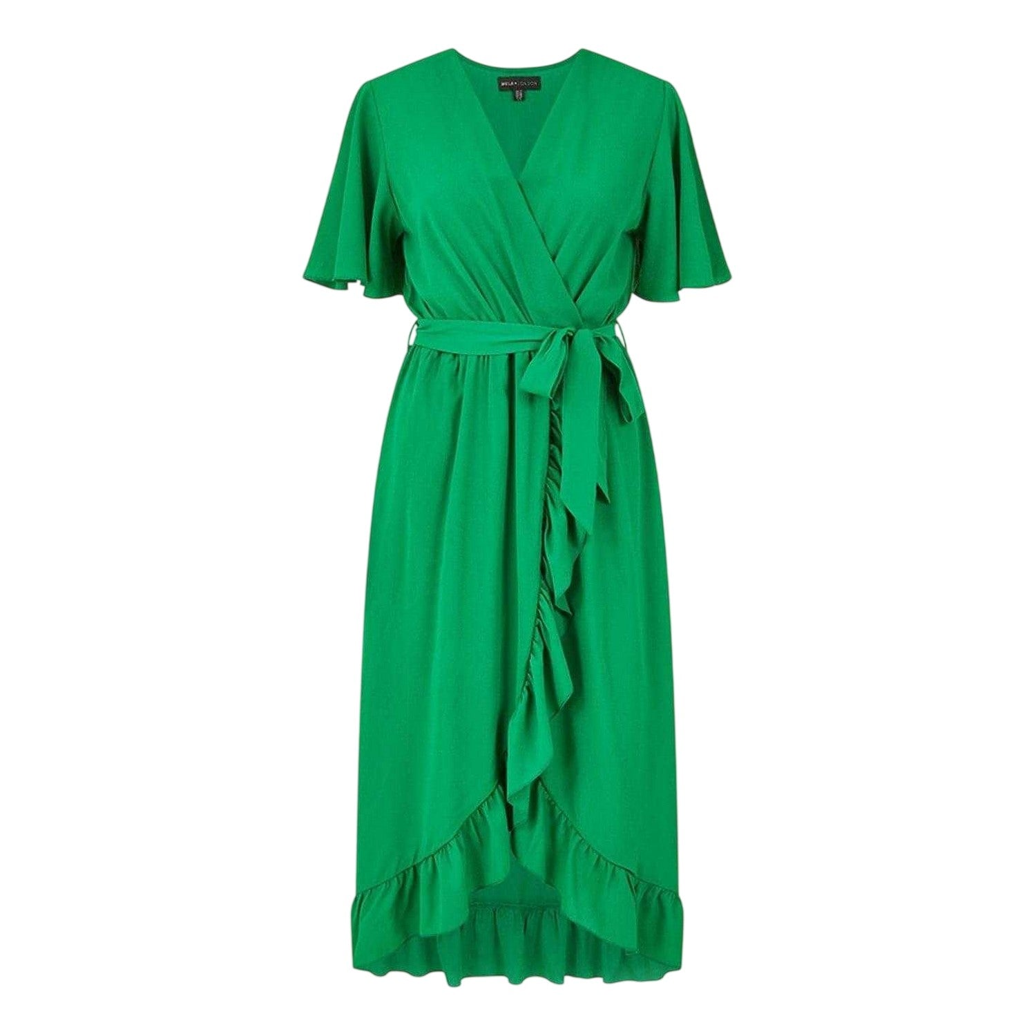 Bright Green - Front - Mela London Womens-Ladies Flutter Wrap Dress