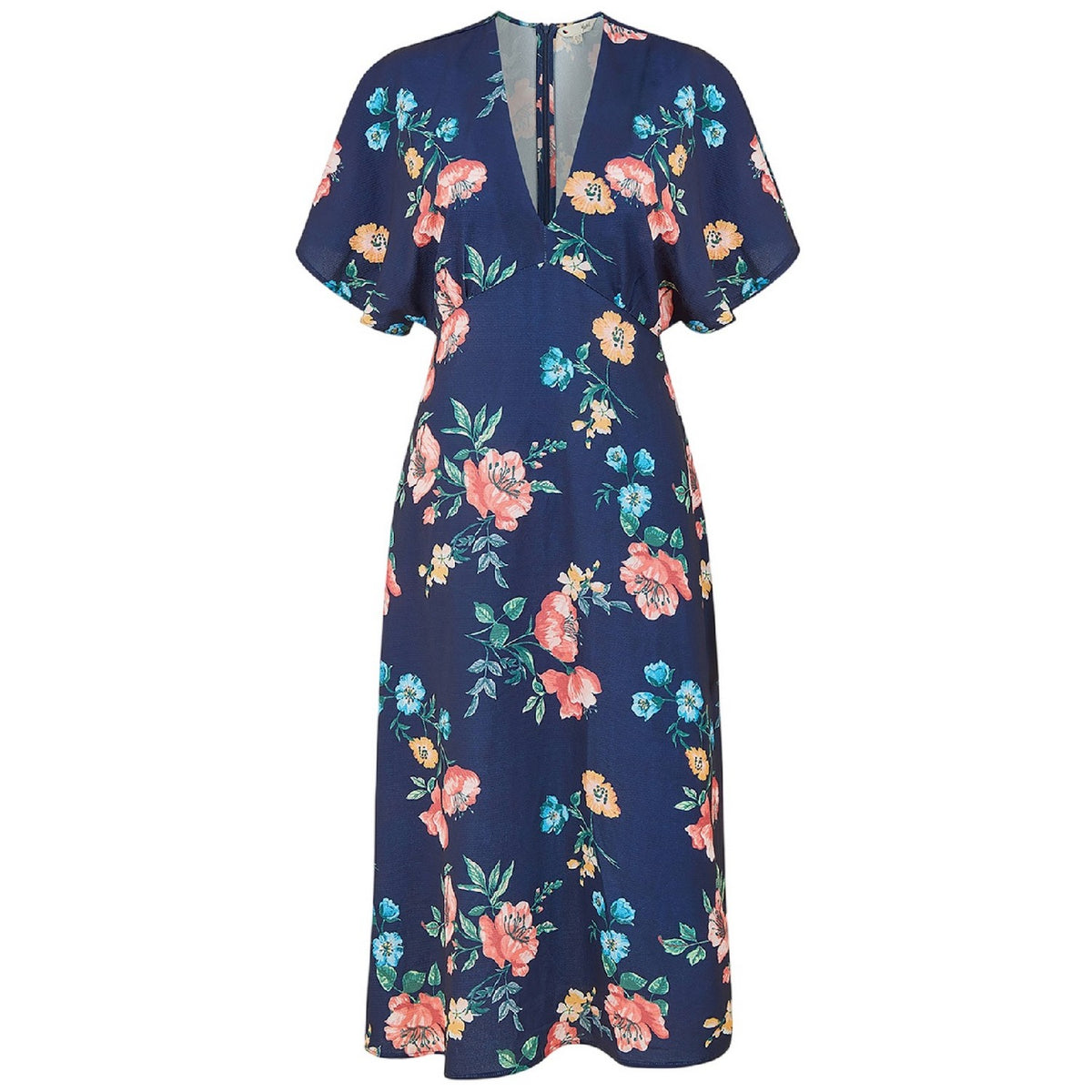 Navy - Front - Yumi Womens-Ladies Floral Pattern Kimono Sleeve Wrap Dress