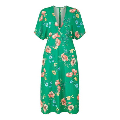 Green - Front - Yumi Womens-Ladies Floral Pattern Kimono Sleeve Wrap Dress