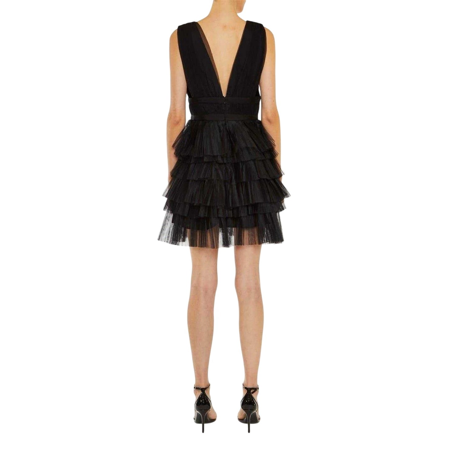Black - Back - Elle Womens-Ladies Tiered Tulle Party Mini Dress