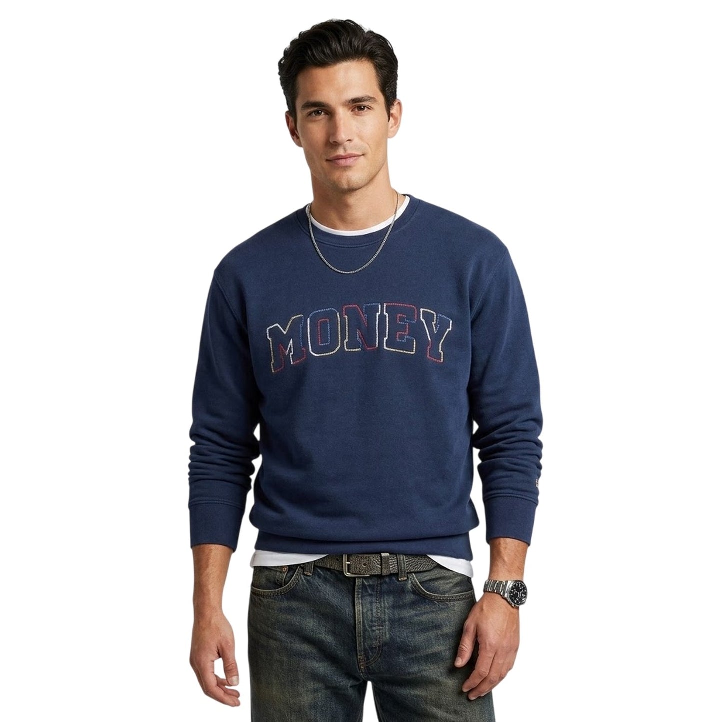 Navy - Side - Money Mens Embroidered Logo Sweatshirt