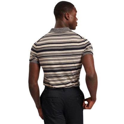 Beige-Navy-Grey - Back - Ted Baker Mens Striped Linen Blend Short-Sleeved Polo Shirt