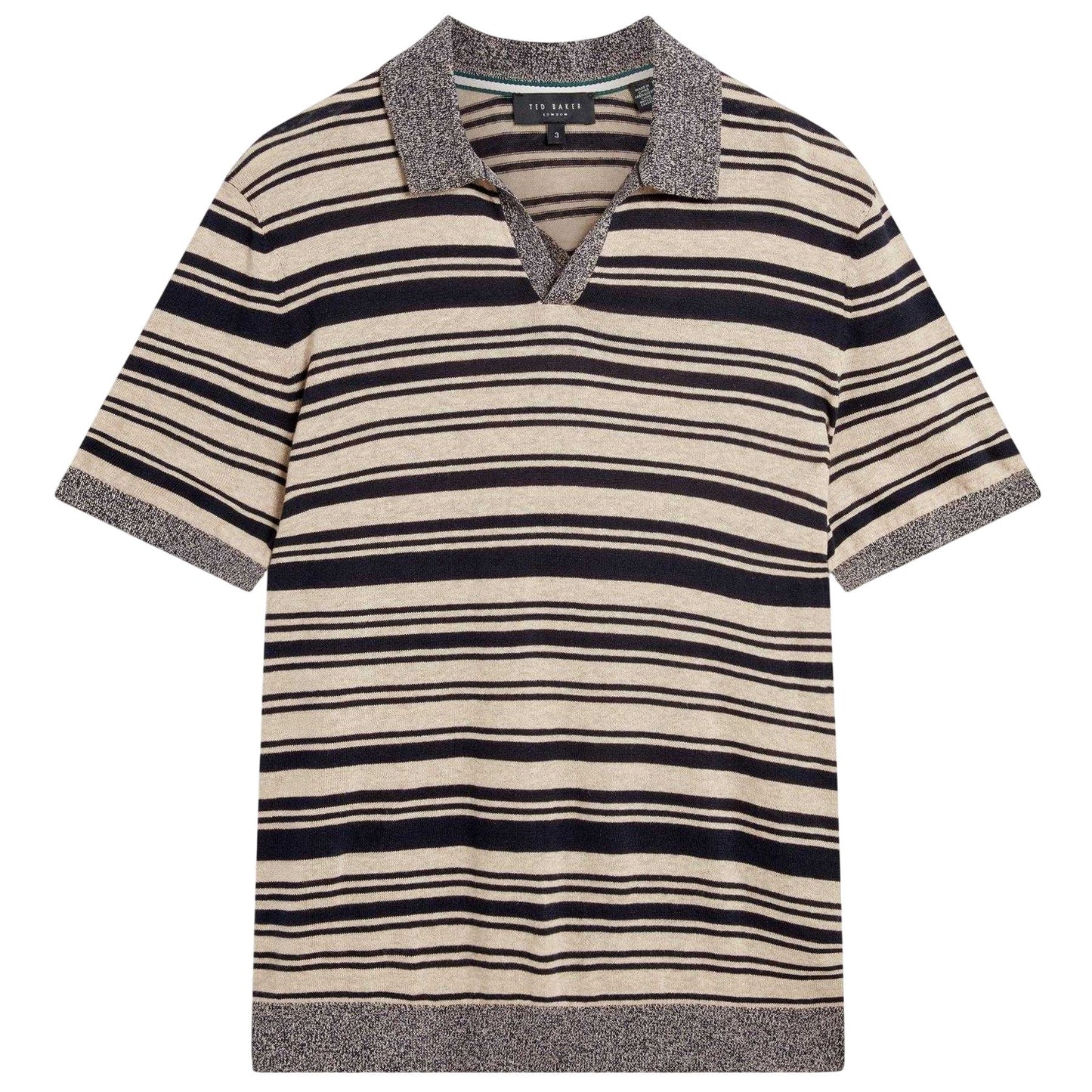 Beige-Navy-Grey - Front - Ted Baker Mens Striped Linen Blend Short-Sleeved Polo Shirt
