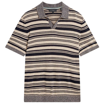 Beige-Navy-Grey - Front - Ted Baker Mens Striped Linen Blend Short-Sleeved Polo Shirt