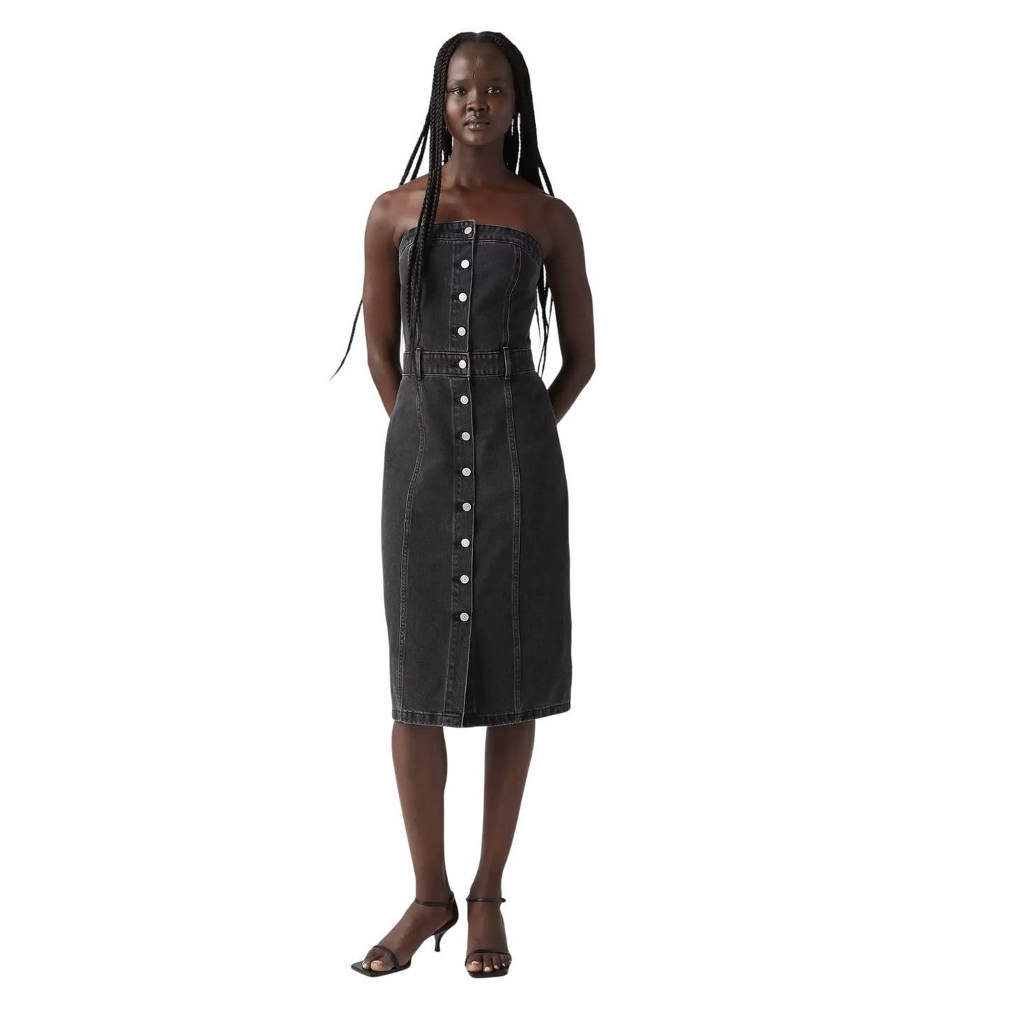 Black - Side - Levis Womens-Ladies Denim Midi Dress