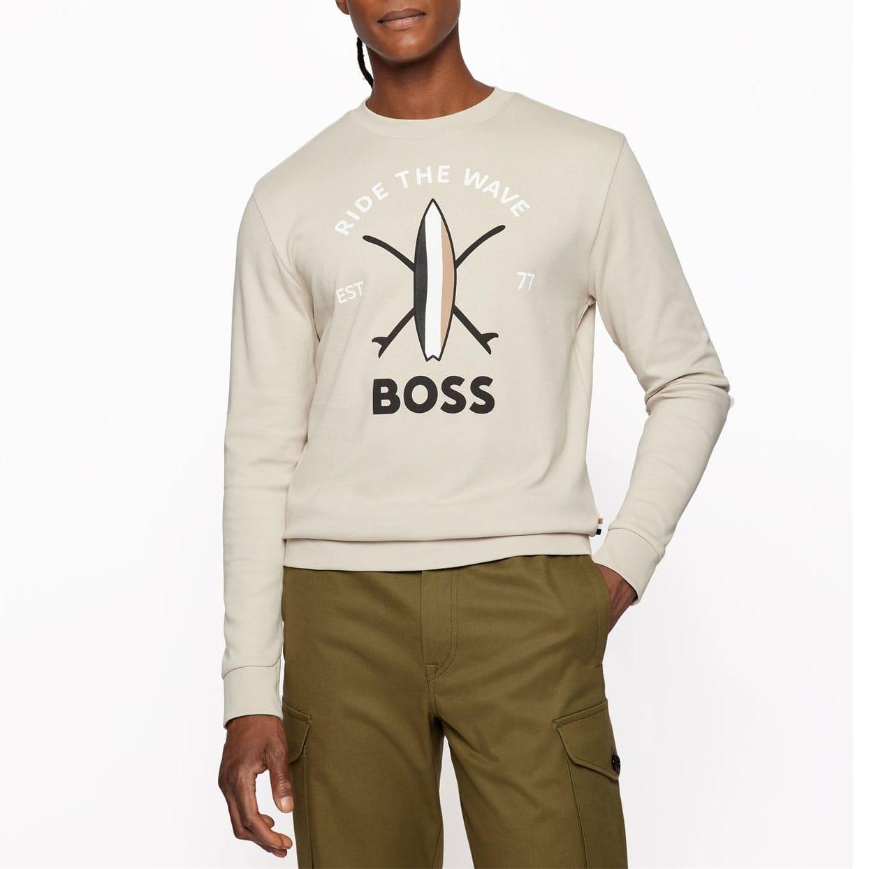 Beige - Back - Hugo Boss Mens Savin Sweatshirt