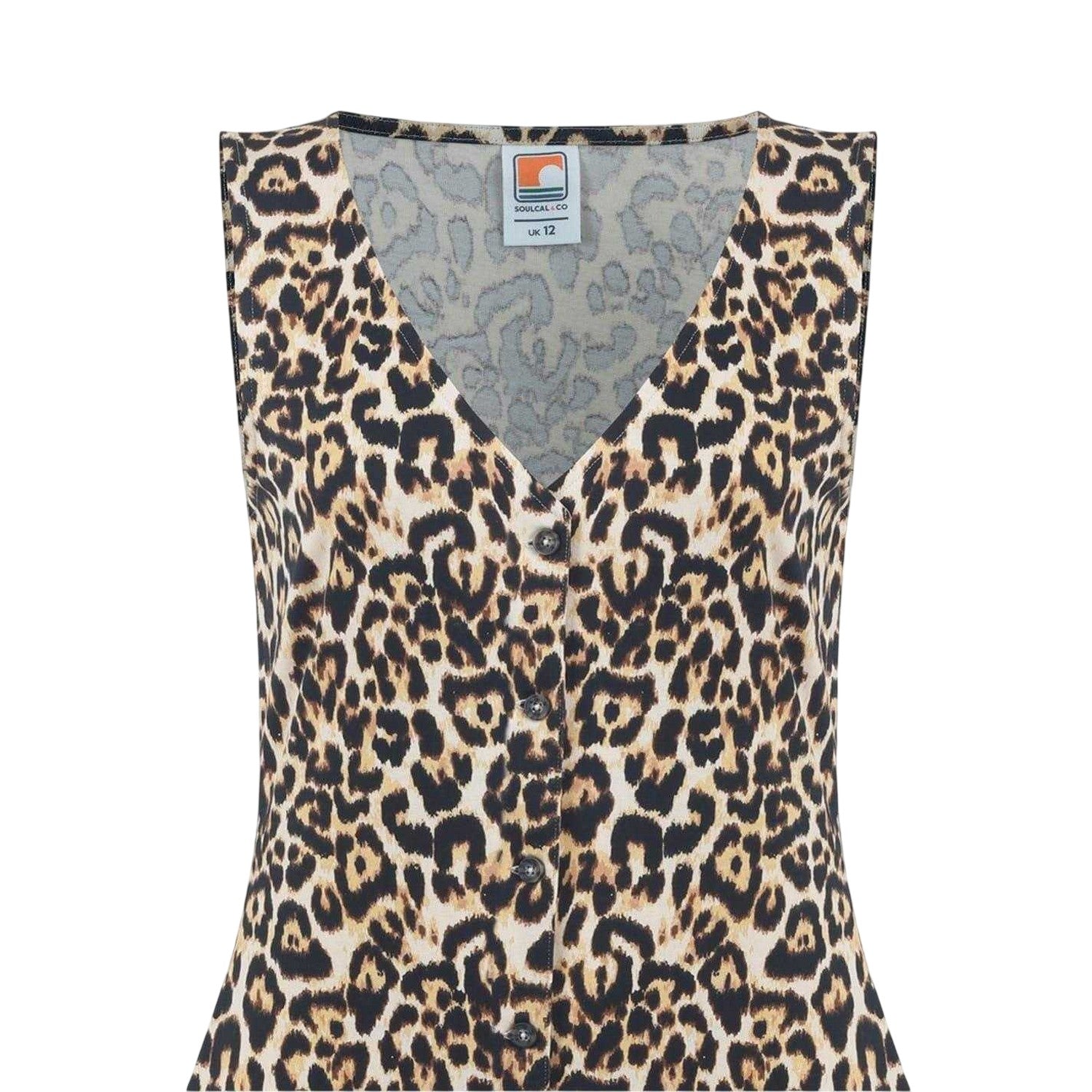 Leopard - Side - SoulCal Womens-Ladies V Neck Sleeveless Midi Dress