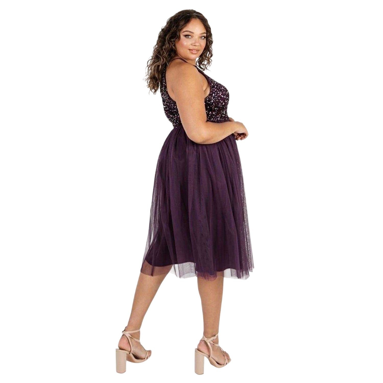 Berry - Back - Maya Deluxe Womens-Ladies De Bardot Off-the-Shoulder Midi Dress