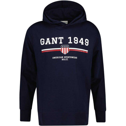 Evening Blue - Front - Gant Mens 1949 Graphic Print Drawstring Hoodie