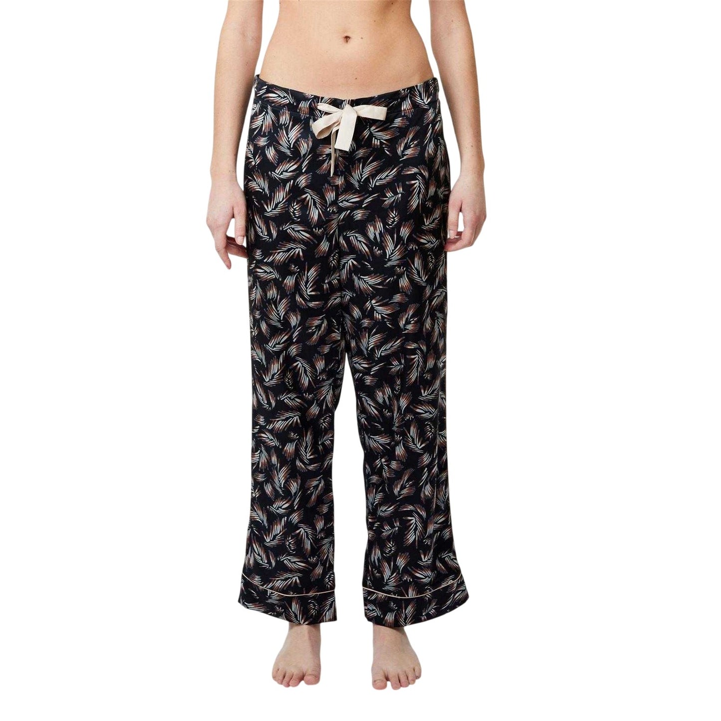 Black - Side - CCDK Copenhagen Womens-Ladies Janet Leaf Print Pyjama Bottoms