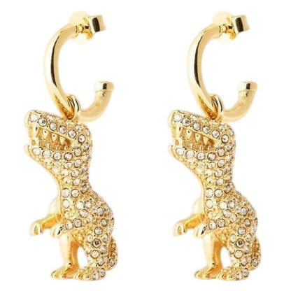 Gold - Front - Coach Crystal T-Rex Earrings