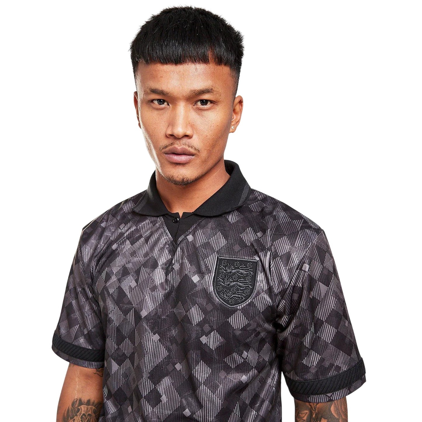 Black - Side - Score Draw Mens 1990 Black Out England FA Football Shirt
