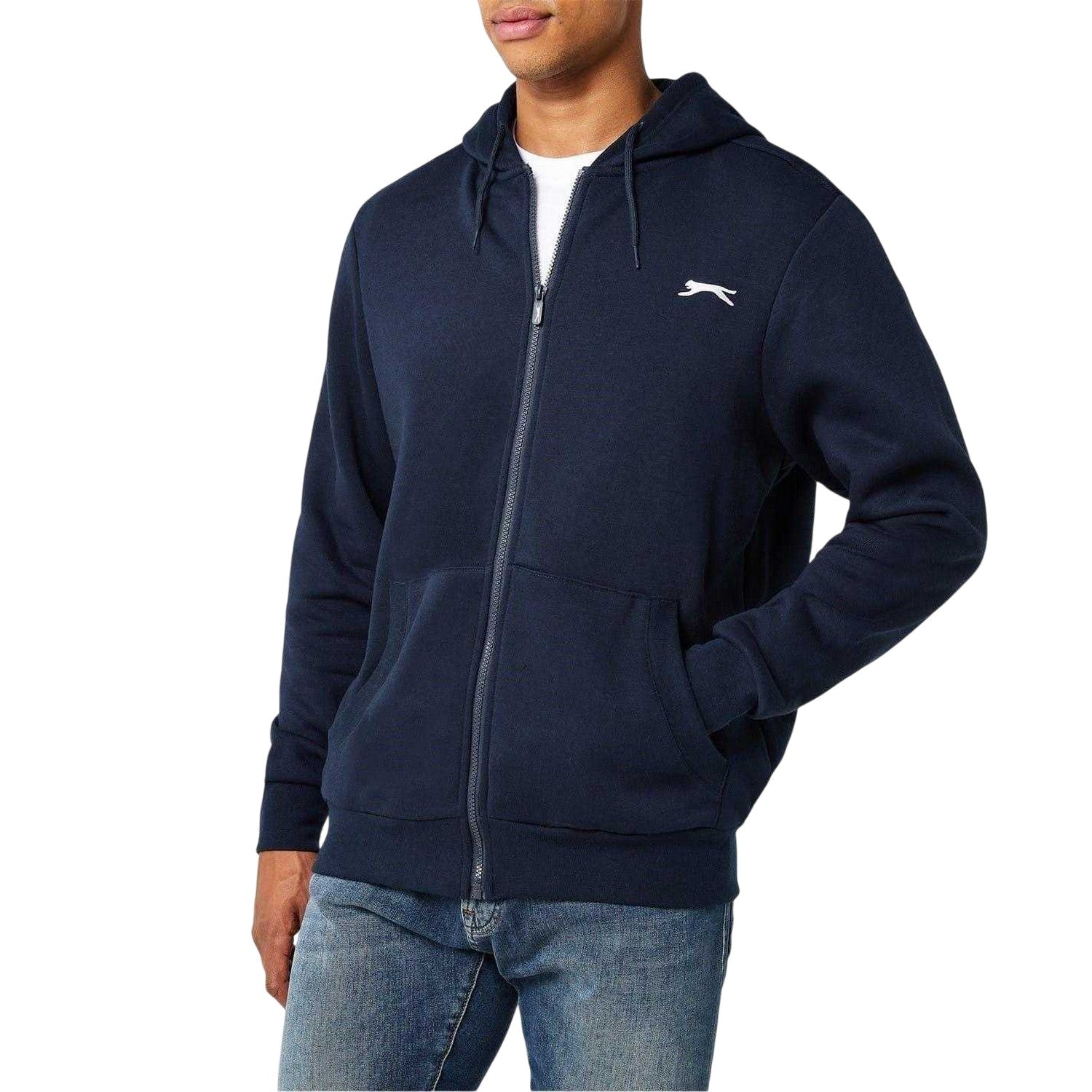 Navy - Side - Slazenger Mens Polycotton Full Zip Hoodie
