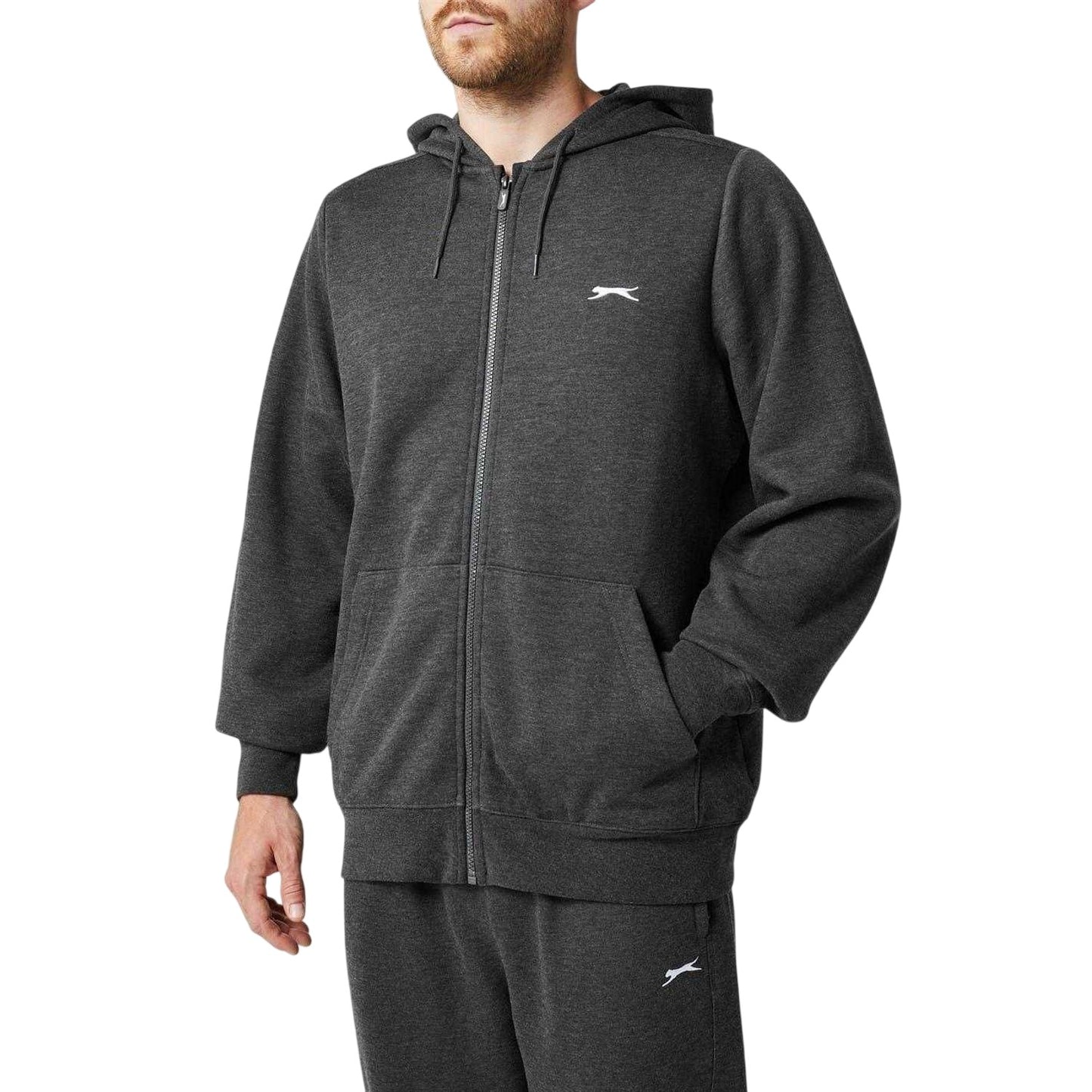 Charcoal Marl - Side - Slazenger Mens Polycotton Full Zip Hoodie