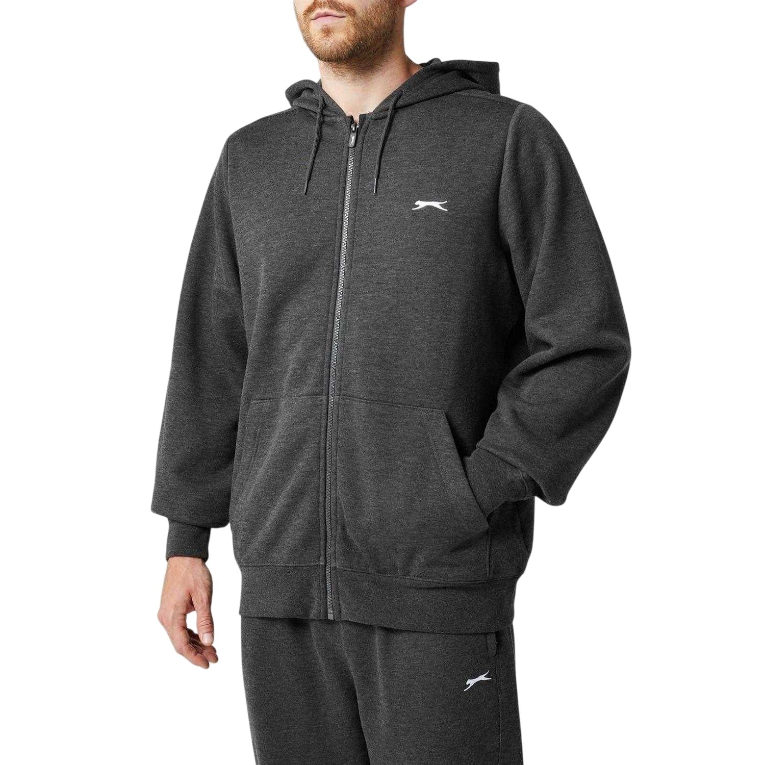Charcoal Marl - Side - Slazenger Mens Polycotton Full Zip Hoodie