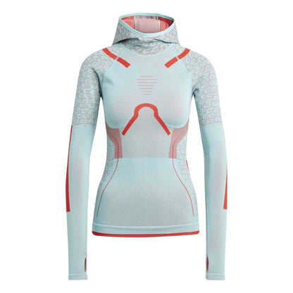 Green - Front - Adidas Womens-Ladies Tech Geometric Technical Funnel Neck Raglan Hoodie