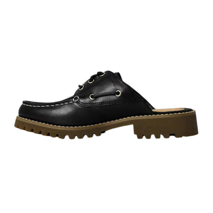 Black - Back - Timberland Womens-Ladies Full Grain Leather Moc Toe Mules