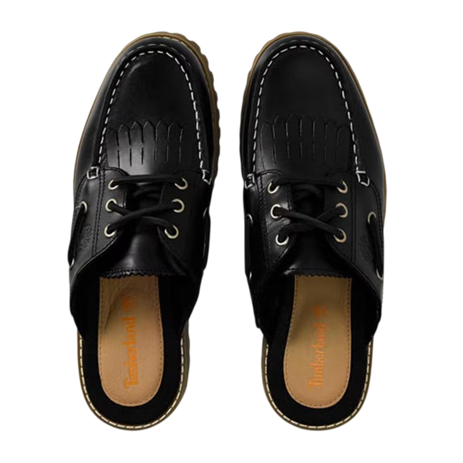 Black - Side - Timberland Womens-Ladies Full Grain Leather Moc Toe Mules