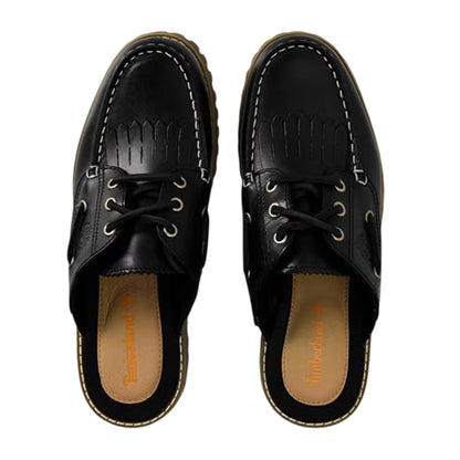 Black - Side - Timberland Womens-Ladies Full Grain Leather Moc Toe Mules