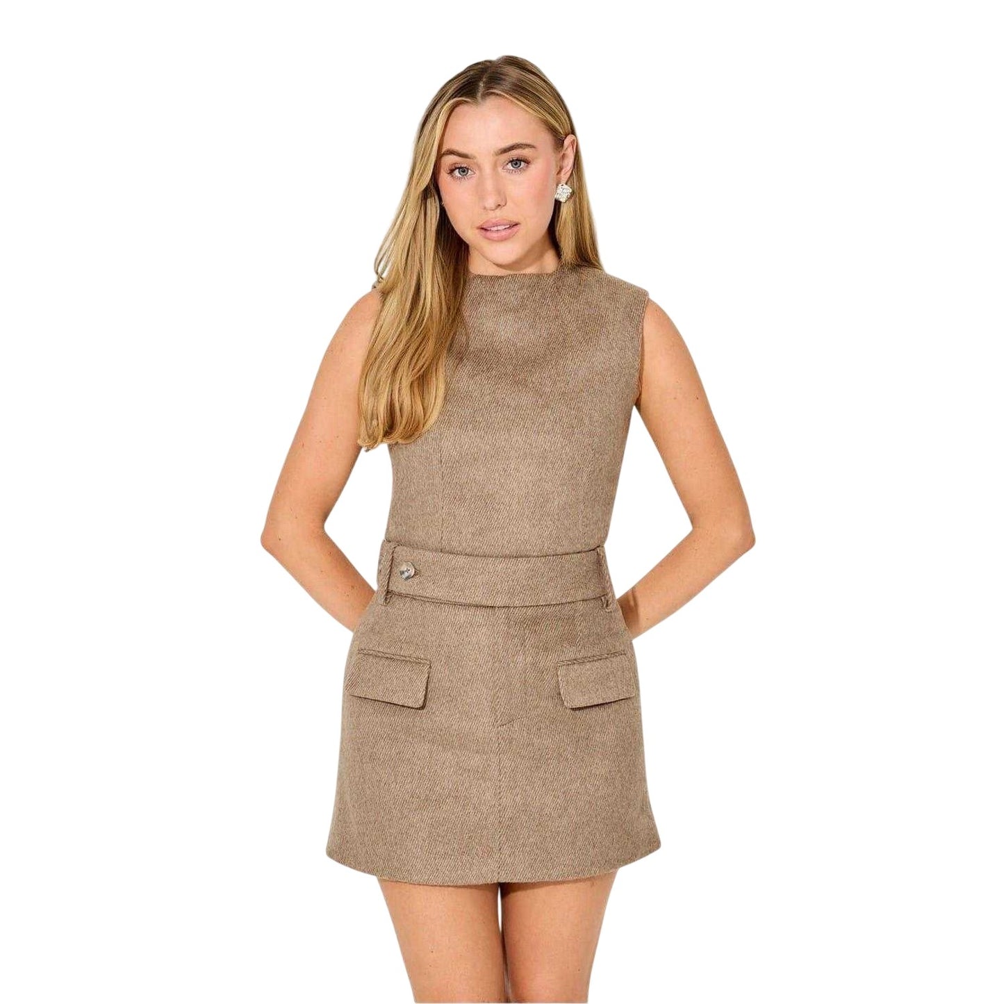 Brown - Front - Odd Muse Womens-Ladies Tweed Sleeveless Top