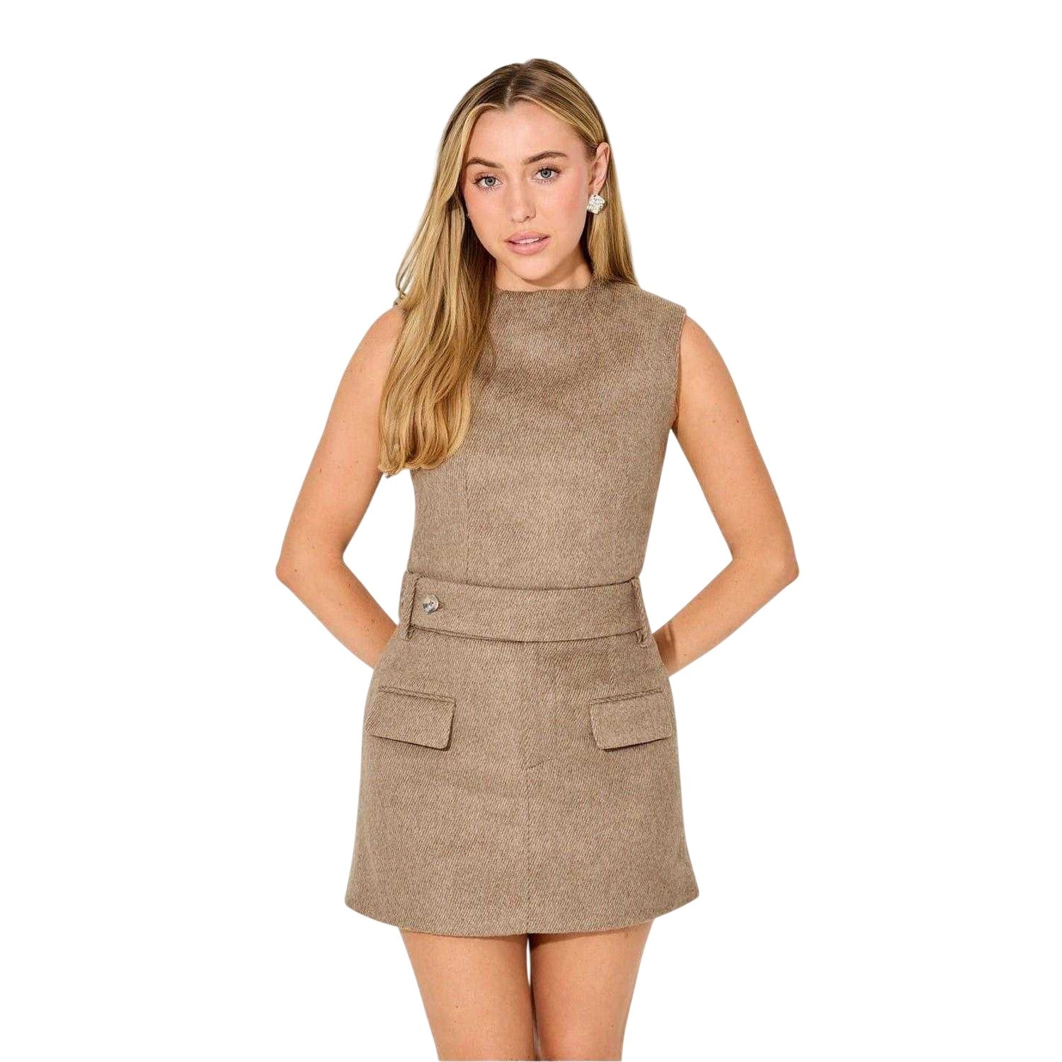 Brown - Front - Odd Muse Womens-Ladies Tweed Sleeveless Top