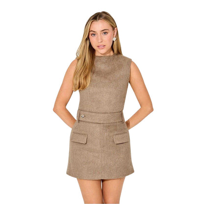 Brown - Front - Odd Muse Womens-Ladies Tweed Sleeveless Top