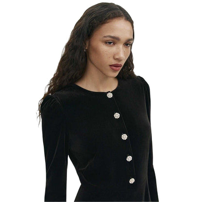 Black - Side - Finery Womens-Ladies Rae Velvet Jewel Collared Dress