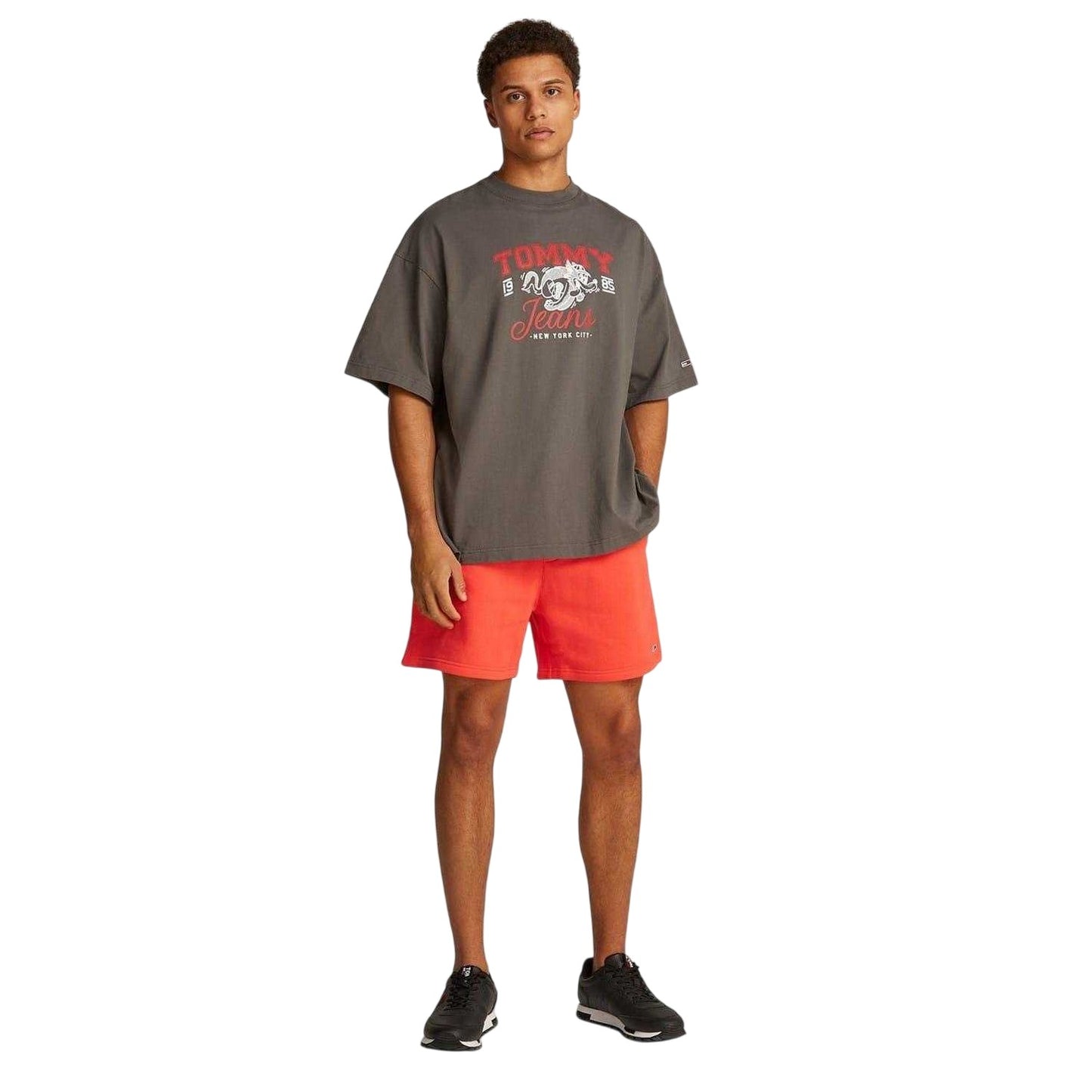 Orange - Side - Tommy Jeans Mens Flagbeach Polycotton Logo Shorts
