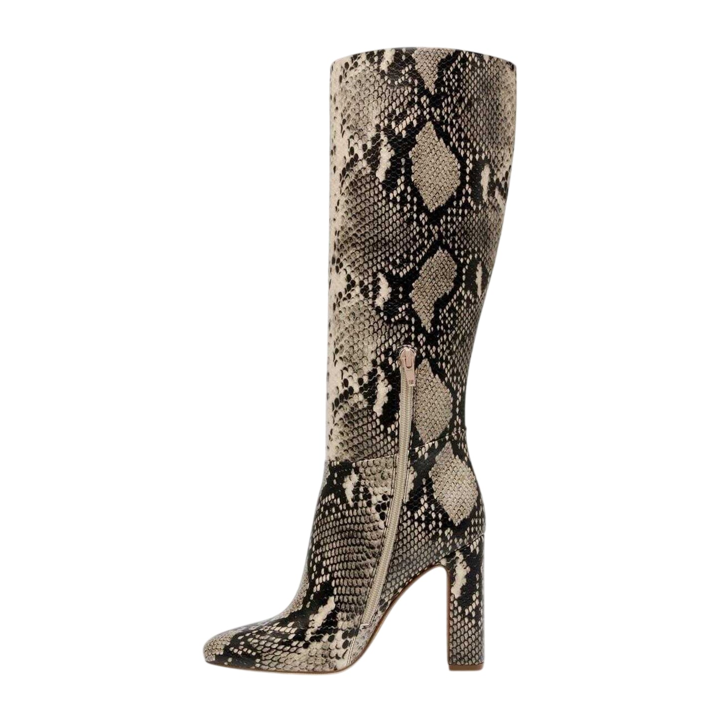 Light Beige-Natural Snake - Side - Steve Madden Womens-Ladies Snakeskin Knee-High Boots