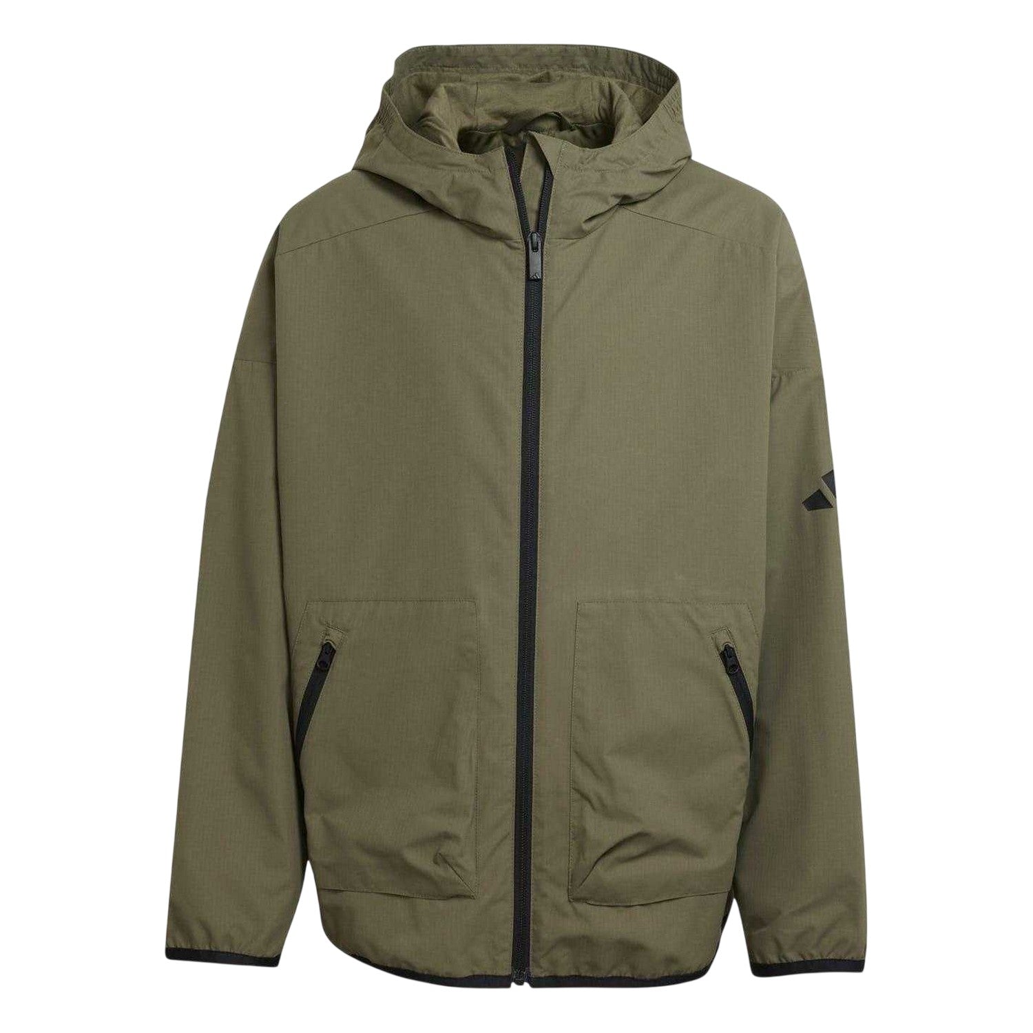 Olive-Black - Front - Adidas Childrens-Kids Zipped Hooded Jacket