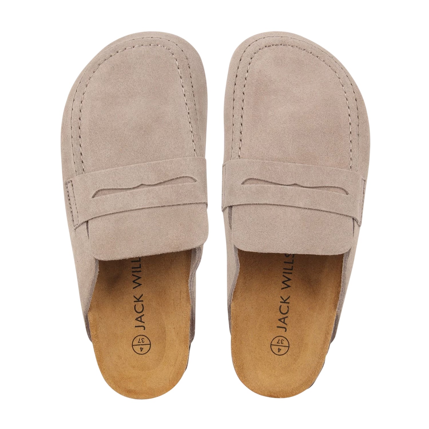 Taupe - Side - Jack Wills Womens-Ladies Shuv Moc Leather Open Back Loafers