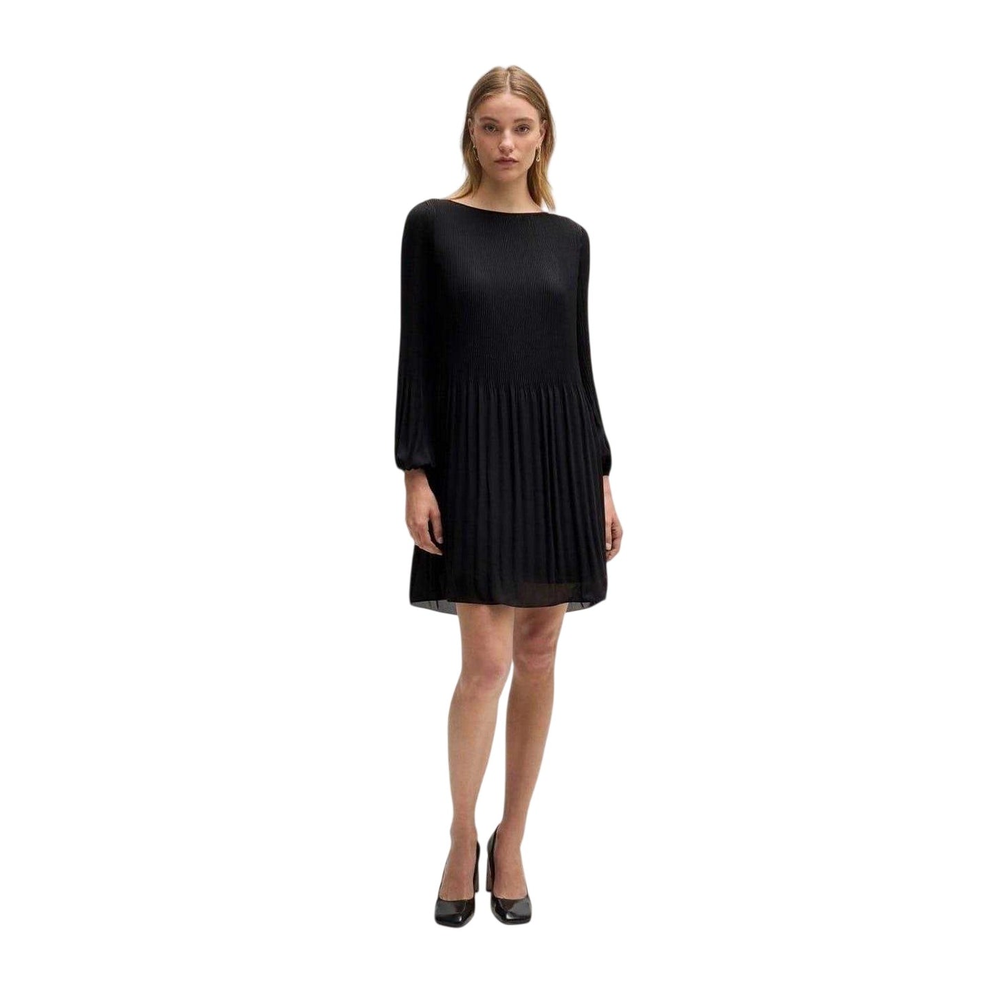 Black - Side - Boss Womens-Ladies Pleated Skater Dress