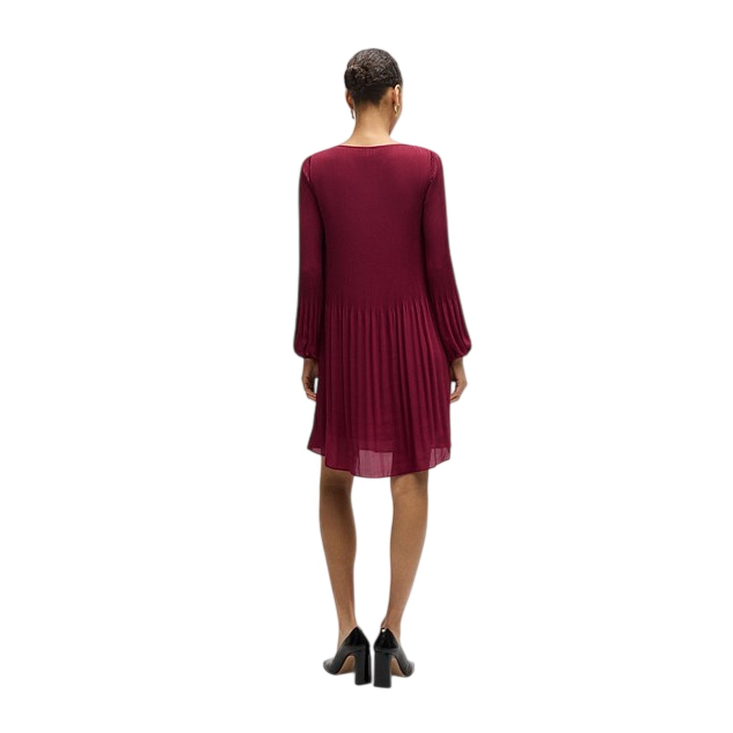 Dark Red - Back - Boss Womens-Ladies Pleated Skater Dress