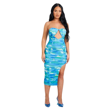 Blue - Back - Missy Empire Womens-Ladies Mesh Cut Out Side Fitted Midi Dress