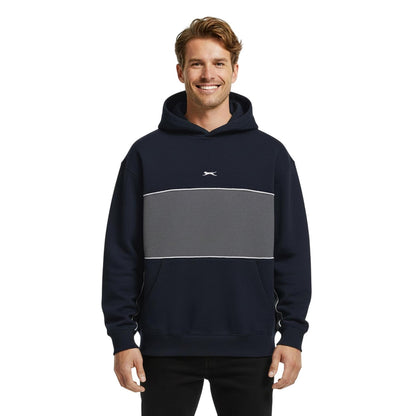 Navy - Side - Slazenger Mens Colour Block Drawstring Hoodie