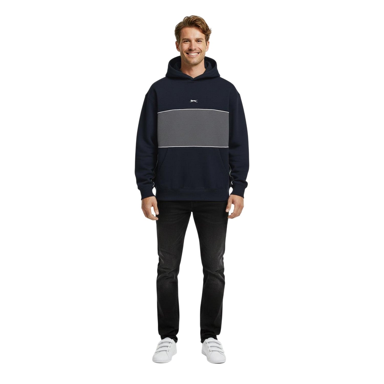 Navy - Lifestyle - Slazenger Mens Colour Block Drawstring Hoodie