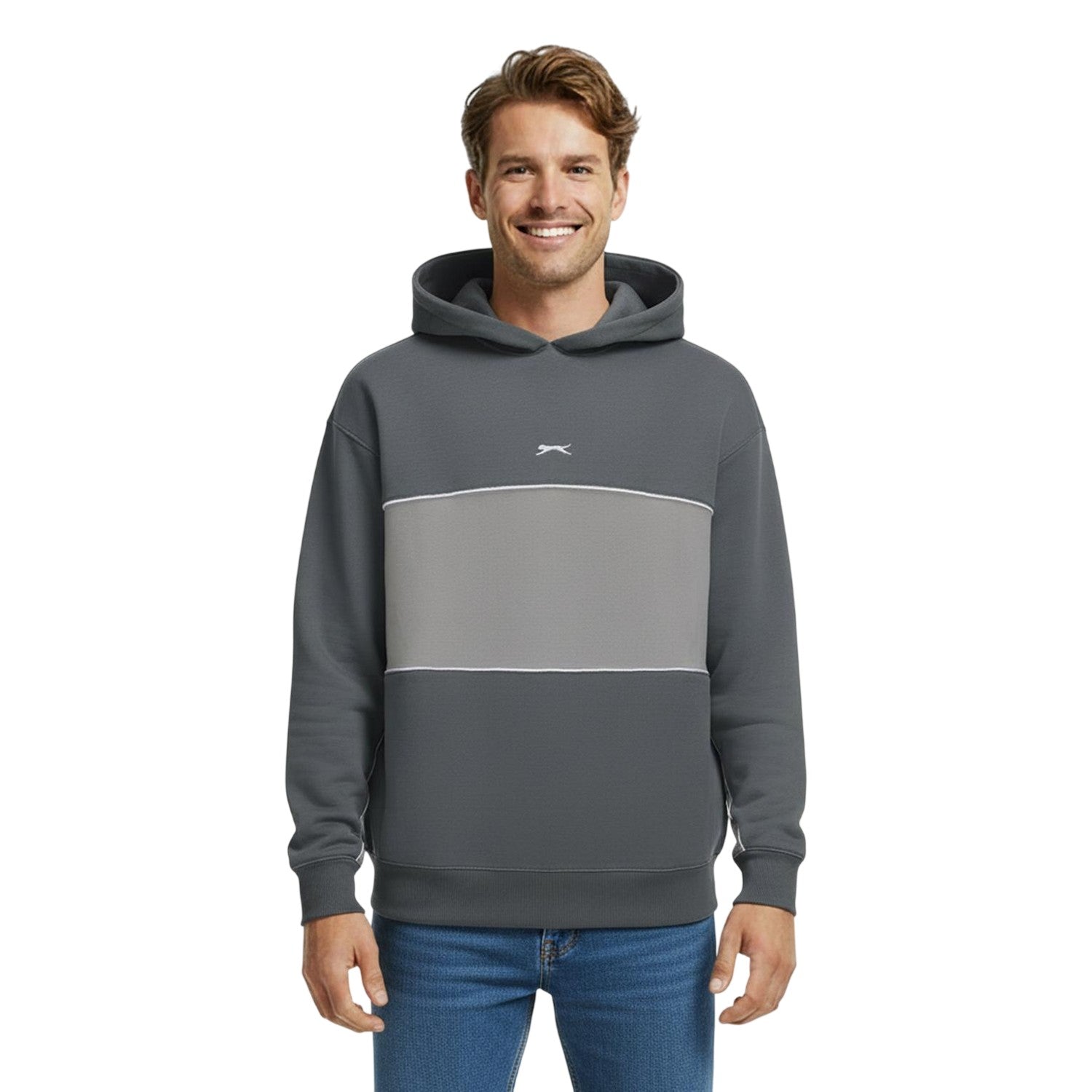 Slate - Side - Slazenger Mens Colour Block Drawstring Hoodie