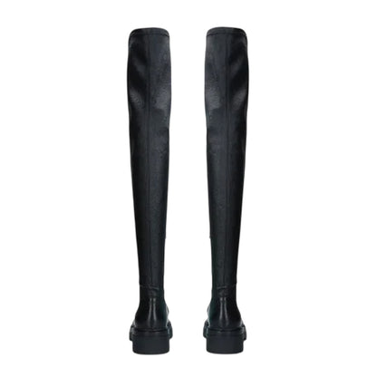 Black - Back - Diesel Womens-Ladies Leather Block Heel Thigh-High Boots