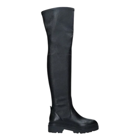 Black - Front - Diesel Womens-Ladies Leather Block Heel Thigh-High Boots