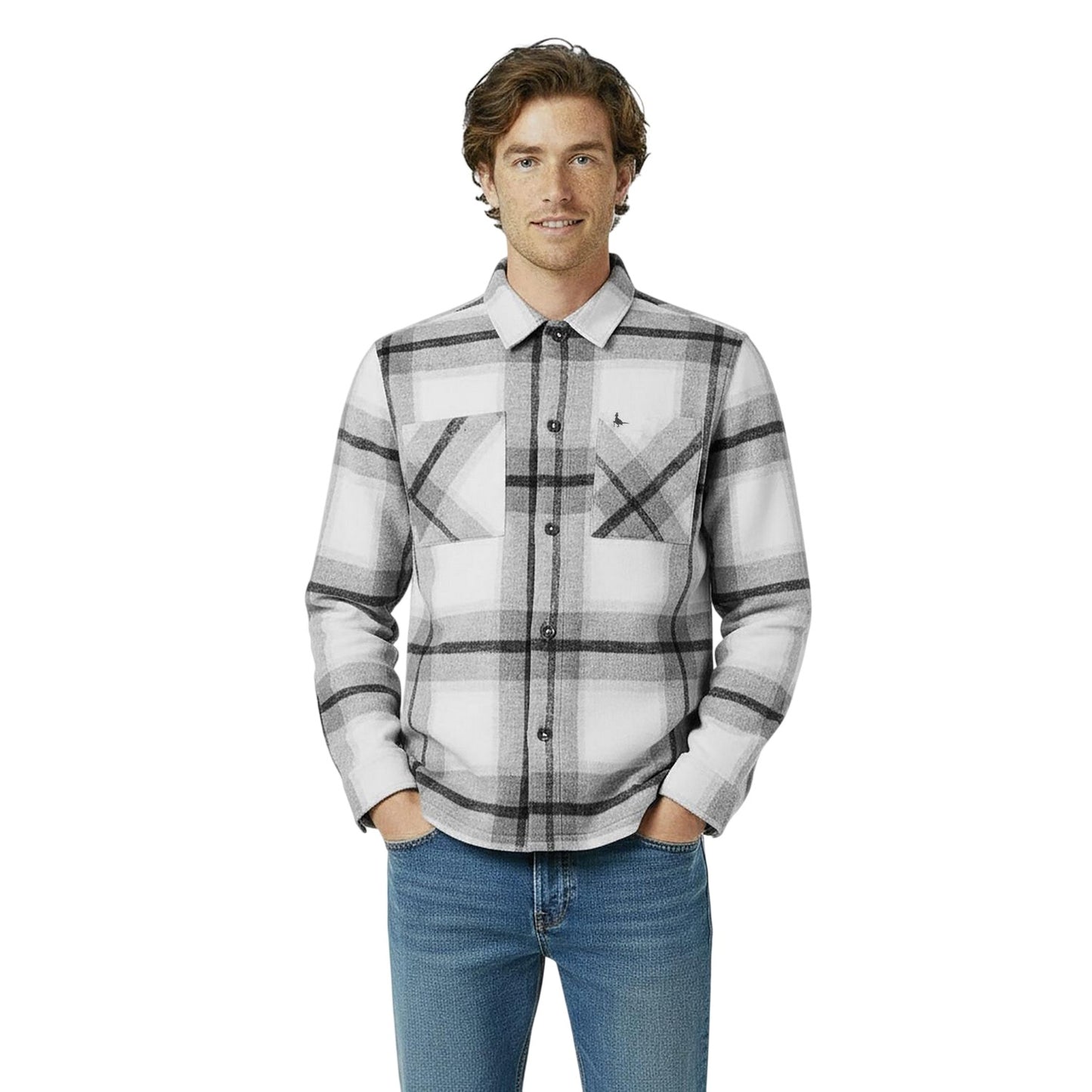 Grey - Side - Jack Wills Mens Plaid Regular Overshirt