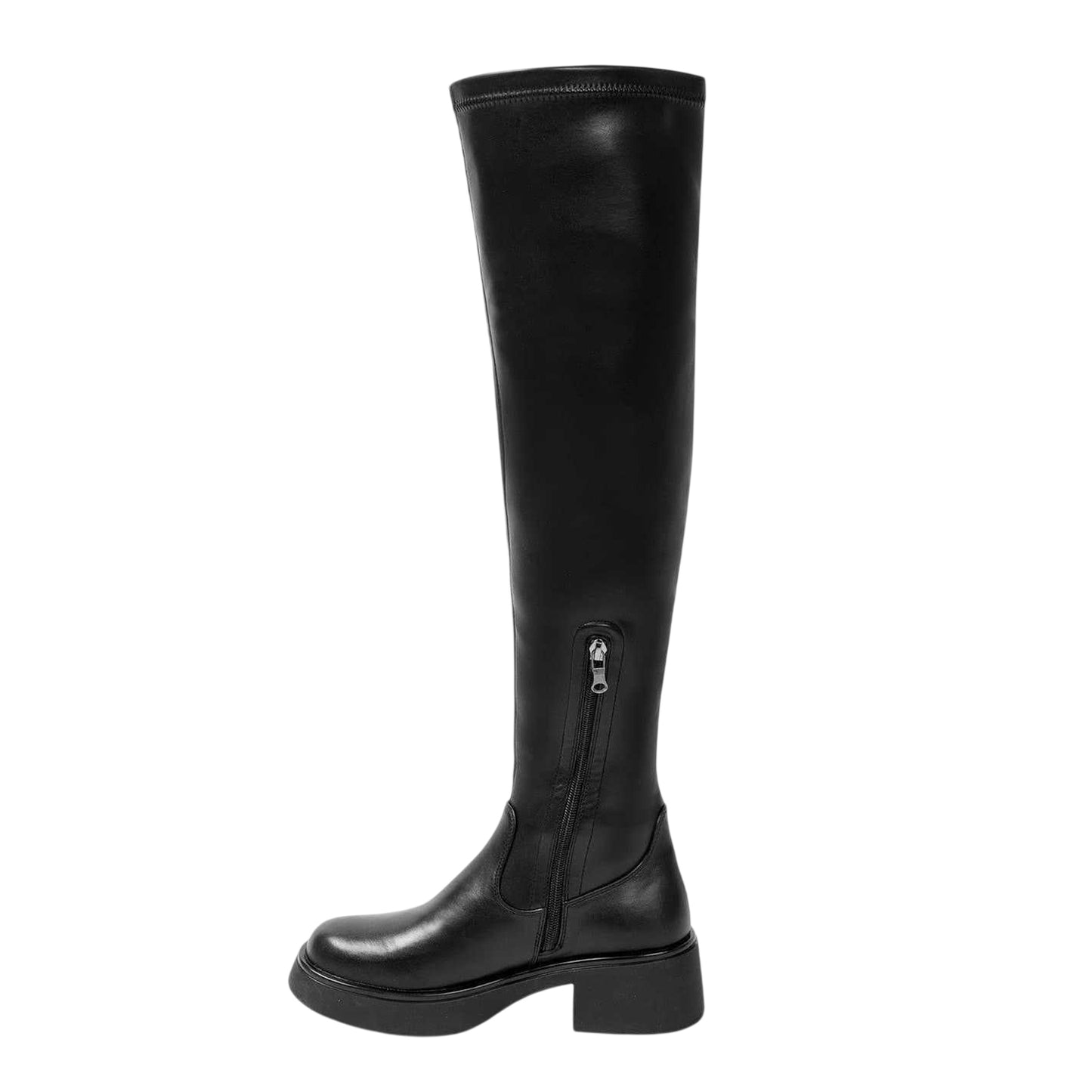 Black - Back - Miso Womens-Ladies Synthetic Leather Low Block Heel Thigh-High Boots