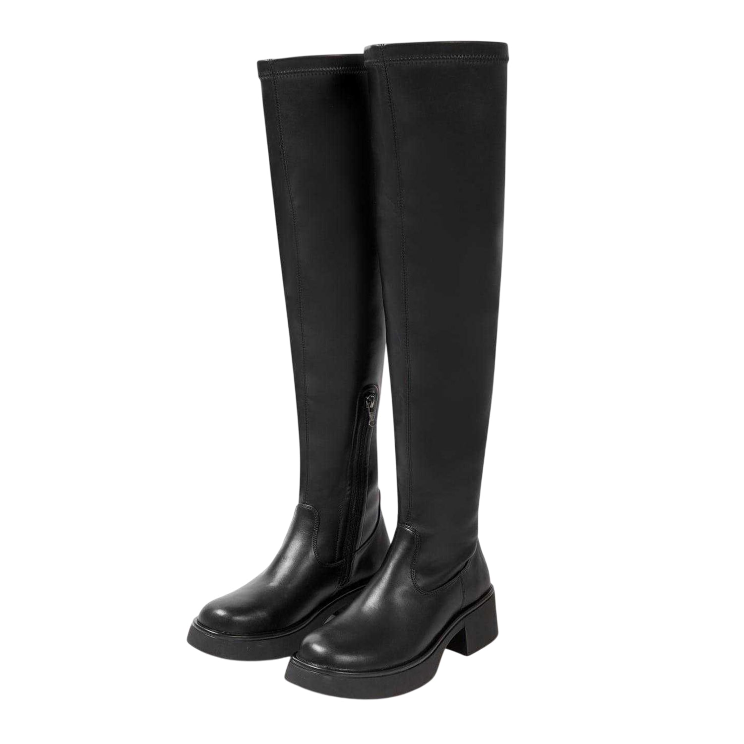 Black - Side - Miso Womens-Ladies Synthetic Leather Low Block Heel Thigh-High Boots