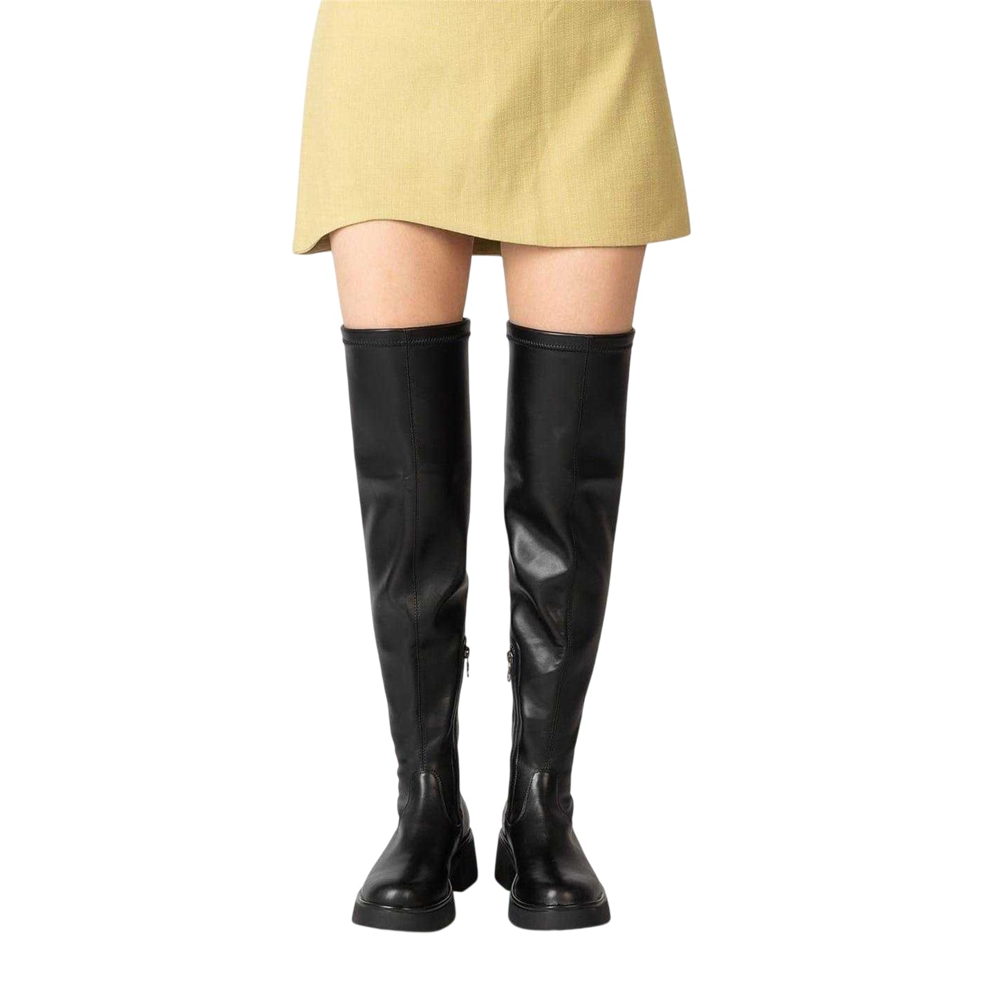 Black - Lifestyle - Miso Womens-Ladies Synthetic Leather Low Block Heel Thigh-High Boots