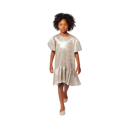 Light Gold - Lifestyle - Billieblush Girls Crew Neck Boxy Short-Sleeved Dress
