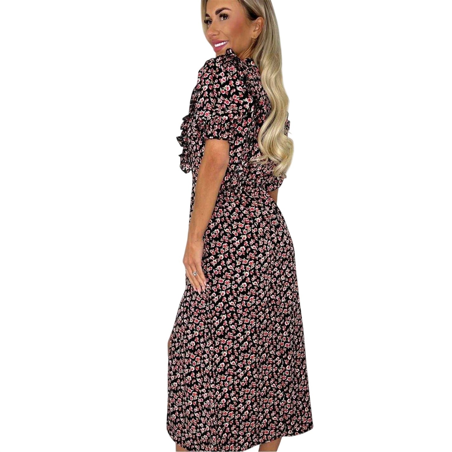 Multicoloured - Back - AX Paris Womens-Ladies Rose Print Midi Dress
