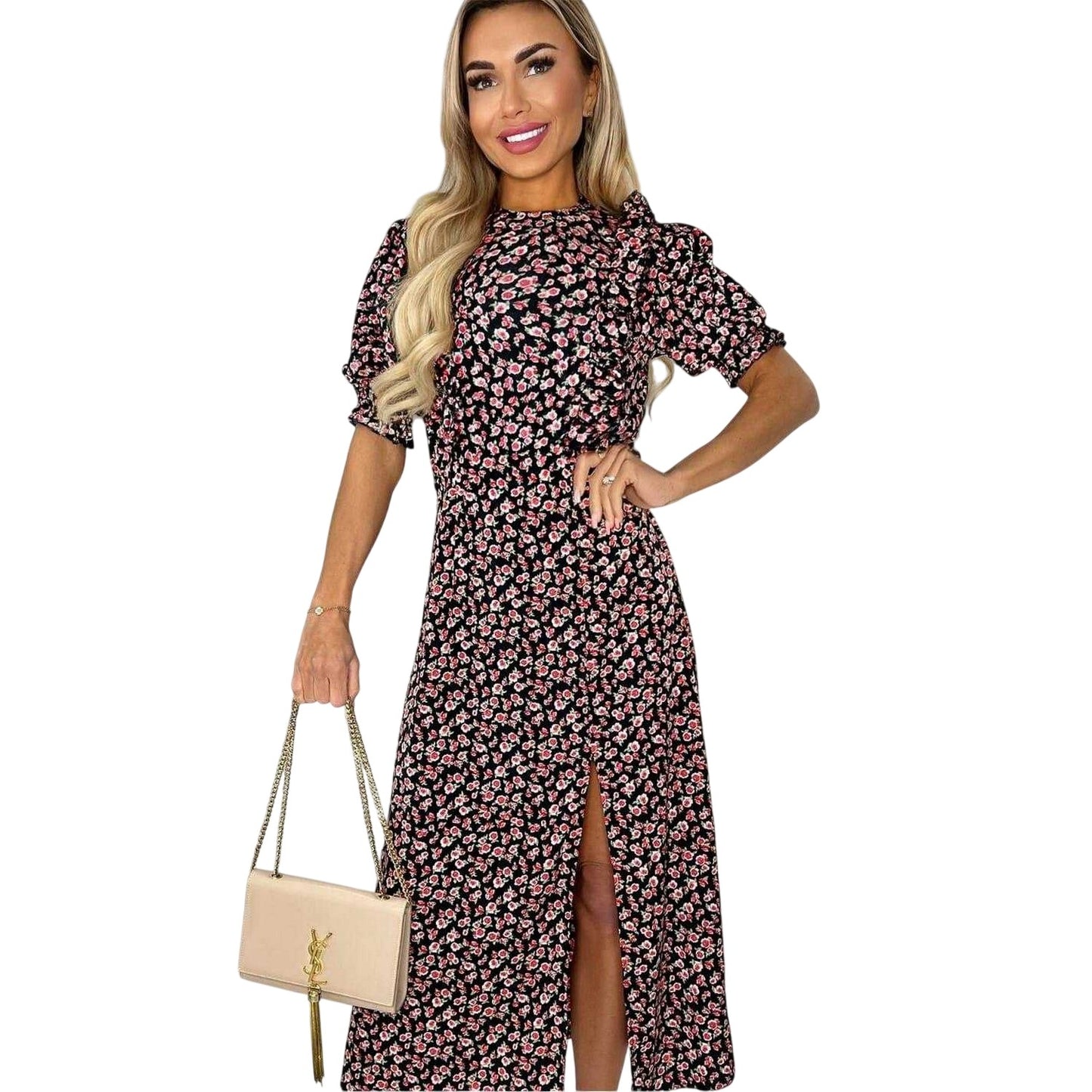 Multicoloured - Side - AX Paris Womens-Ladies Rose Print Midi Dress