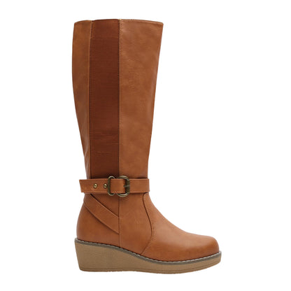 Tan - Front - Where´s That From Womens-Ladies Ayleen Wedge Knee-High Boots