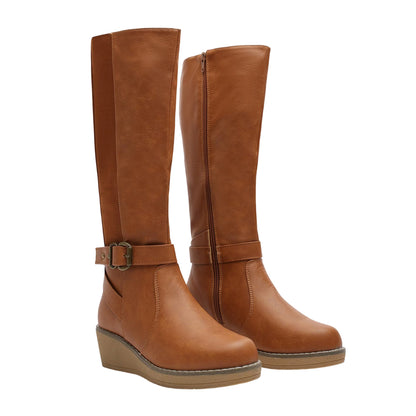 Tan - Back - Where´s That From Womens-Ladies Ayleen Wedge Knee-High Boots